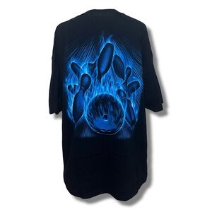 Vtg Y2K Blue Flame Bowling Tshirt
